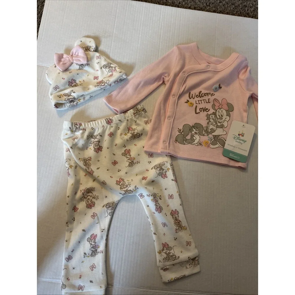 Disney Baby White and Pink Minnie  Set with Hat Girls Size 6-9 Months